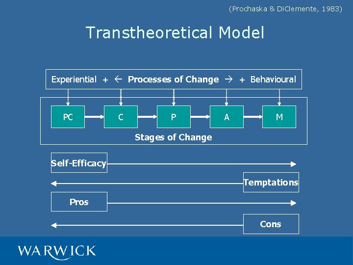 (Prochaska & Di. Clemente, 1983) Transtheoretical Model Experiential + Processes of Change + Behavioural