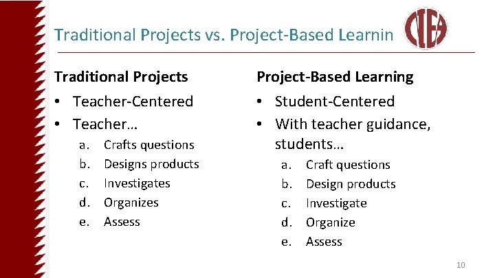 Traditional Projects vs. Project-Based Learning Traditional Projects • Teacher-Centered • Teacher… a. b. c.