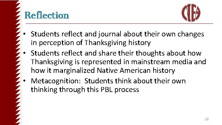 Reflection acc • Students reflect and journal about their own changes in perception of