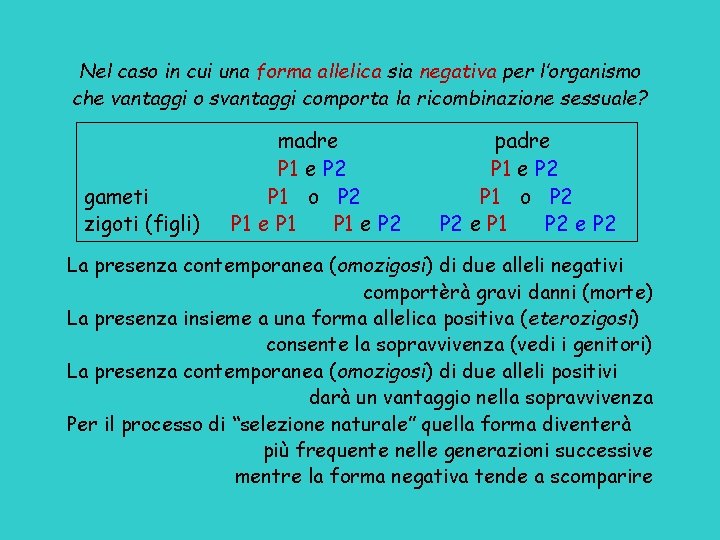 Nel caso in cui una forma allelica sia negativa per l’organismo che vantaggi o