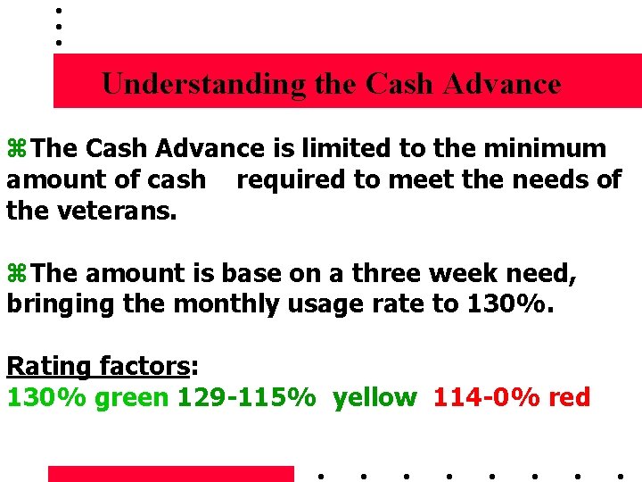 Understanding the Cash Advance z. The Cash Advance is limited to the minimum amount