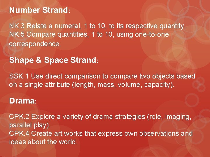 Number Strand: NK. 3 Relate a numeral, 1 to 10, to its respective quantity.