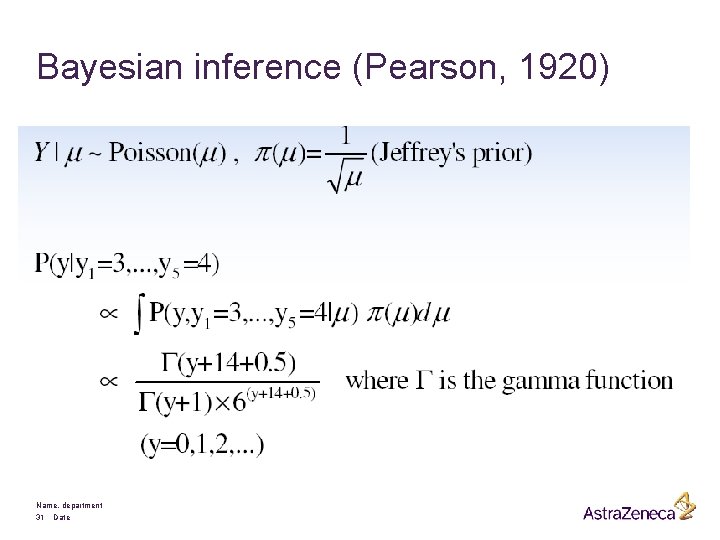 Bayesian inference (Pearson, 1920) Name, department 31 Date 