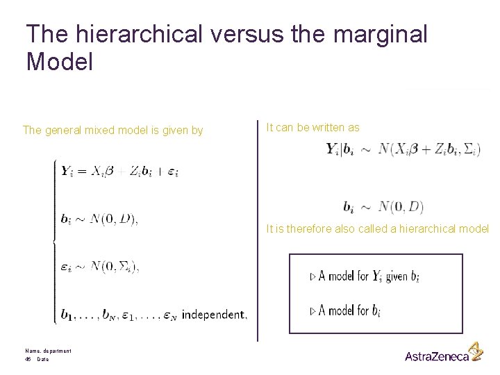 The hierarchical versus the marginal Model The general mixed model is given by It