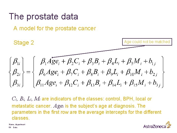 The prostate data A model for the prostate cancer Stage 2 Age could not