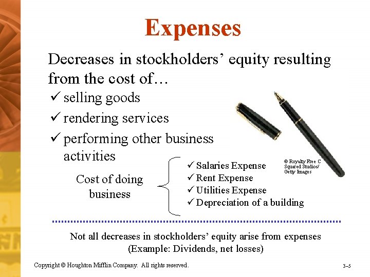 Expenses Decreases in stockholders’ equity resulting from the cost of… ü selling goods ü