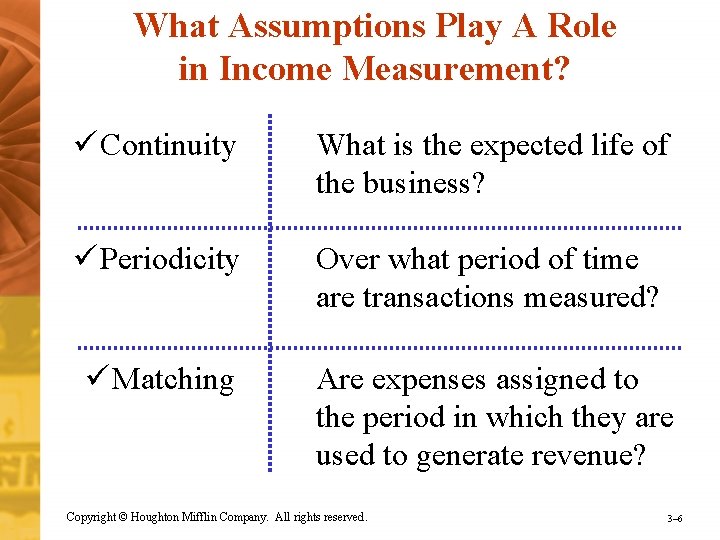 What Assumptions Play A Role in Income Measurement? ü Continuity What is the expected