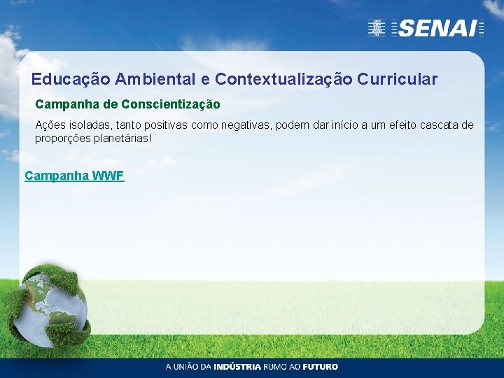 Educação Ambiental e Contextualização Curricular Campanha de Conscientização Ações isoladas, tanto positivas como negativas,