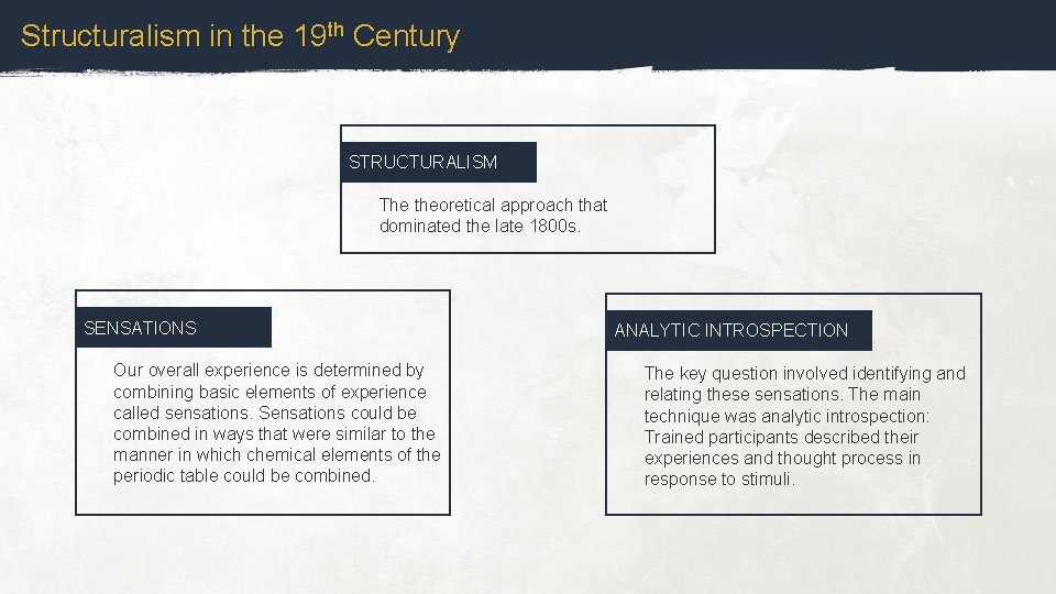 Structuralism in the 19 th Century STRUCTURALISM The theoretical approach that dominated the late