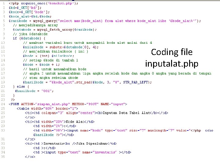 Coding file inputalat. php 