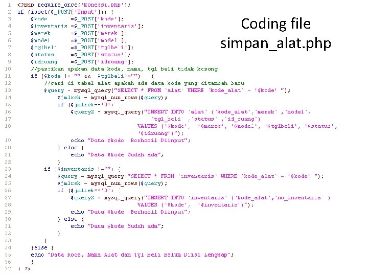 Coding file simpan_alat. php 