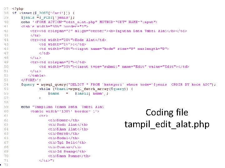 Coding file tampil_edit_alat. php 