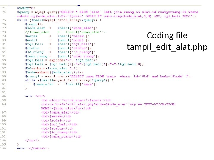 Coding file tampil_edit_alat. php 