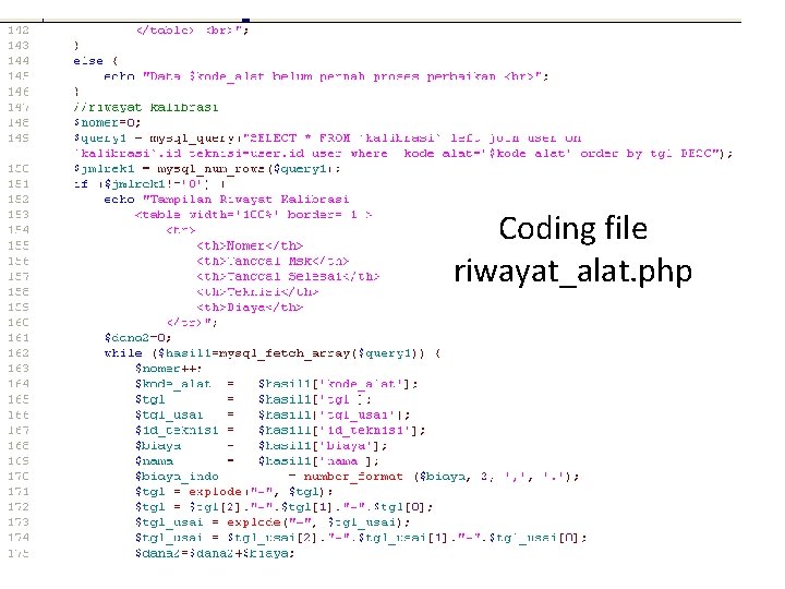 Coding file riwayat_alat. php 