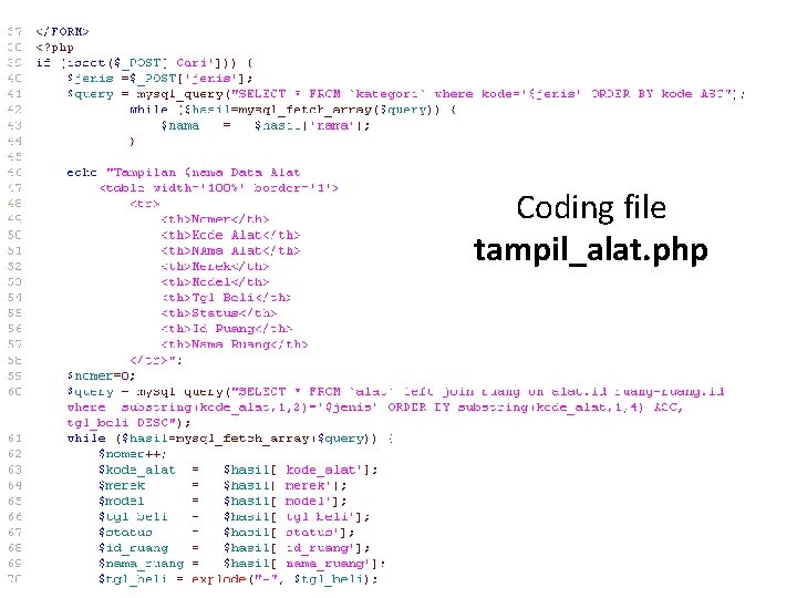 Coding file tampil_alat. php 