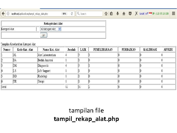 tampilan file tampil_rekap_alat. php 