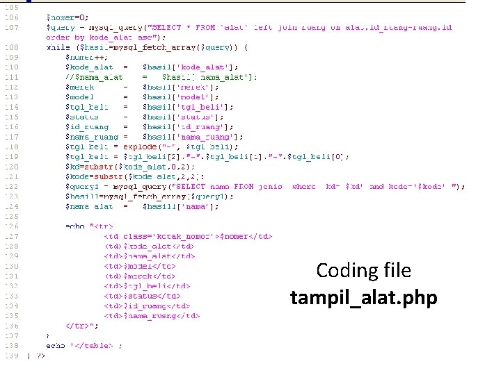 Coding file tampil_alat. php 