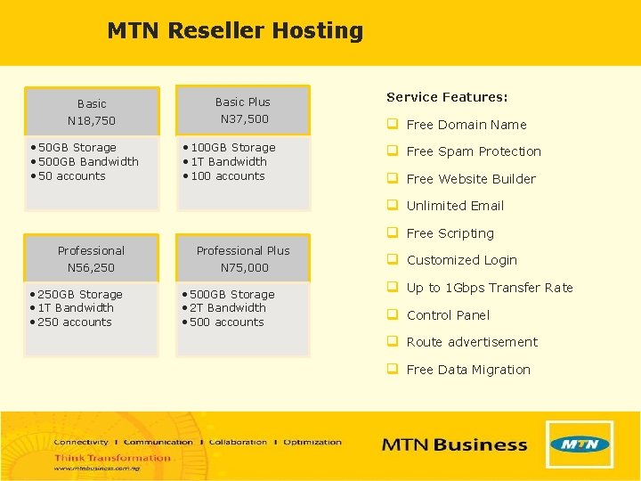 MTN Reseller Hosting Basic N 18, 750 • 50 GB Storage • 500 GB