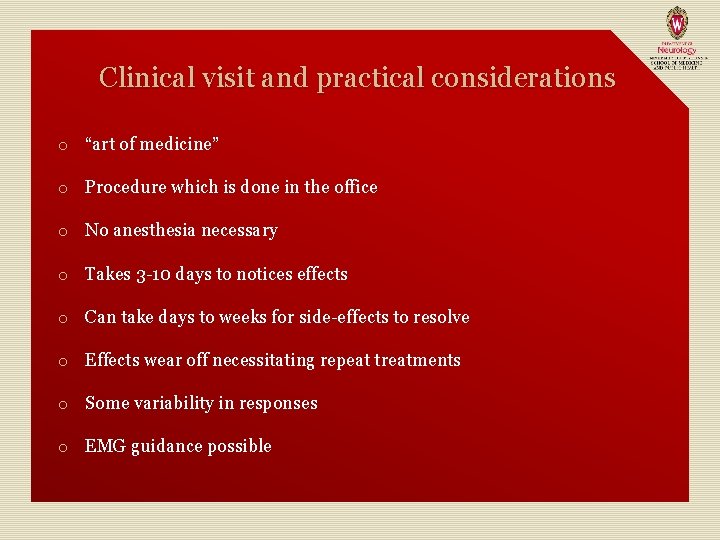 Clinical visit and practical considerations o “art of medicine” o Procedure which is done