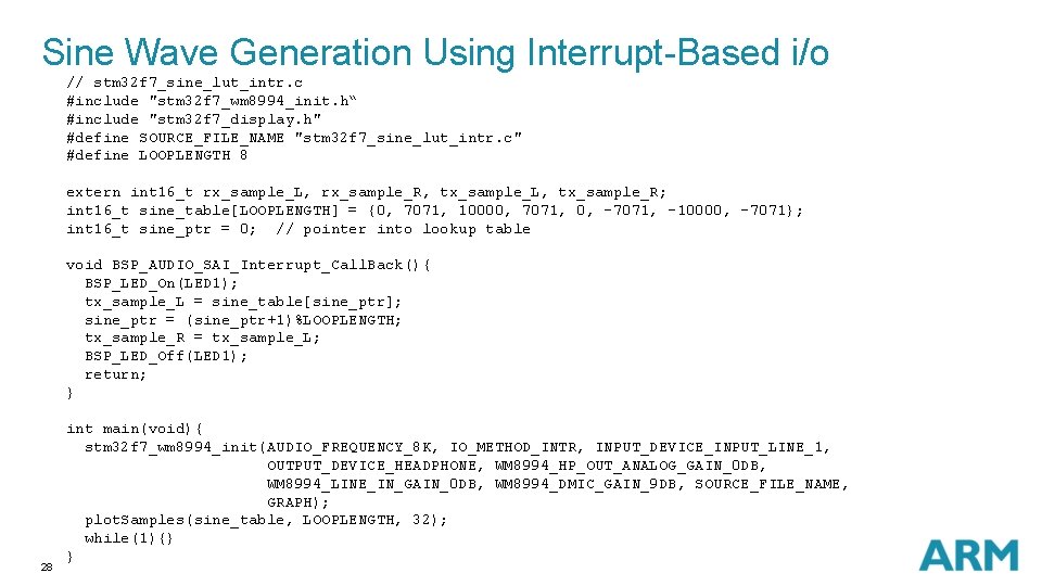 Sine Wave Generation Using Interrupt-Based i/o // stm 32 f 7_sine_lut_intr. c #include "stm