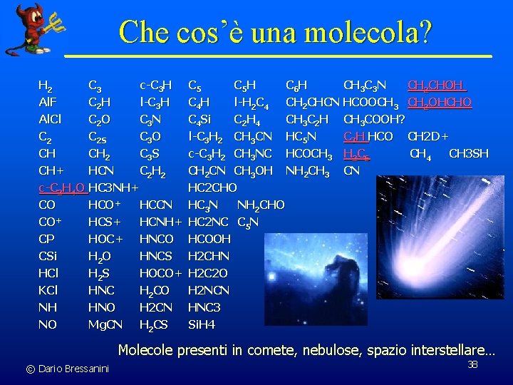 Che cos’è una molecola? H 2 Al. F C 3 C 2 H c-C