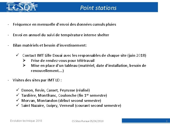 Point stations - Fréquence en mensuelle d’envoi des données cumuls pluies - Envoi en