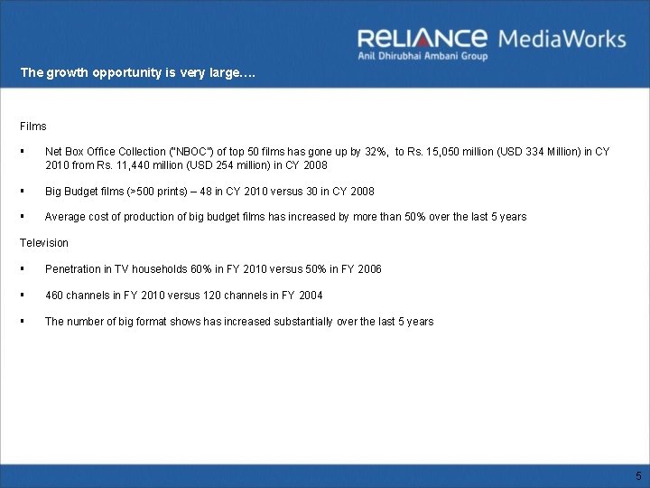 The growth opportunity is very large…. Films § Net Box Office Collection (“NBOC”) of