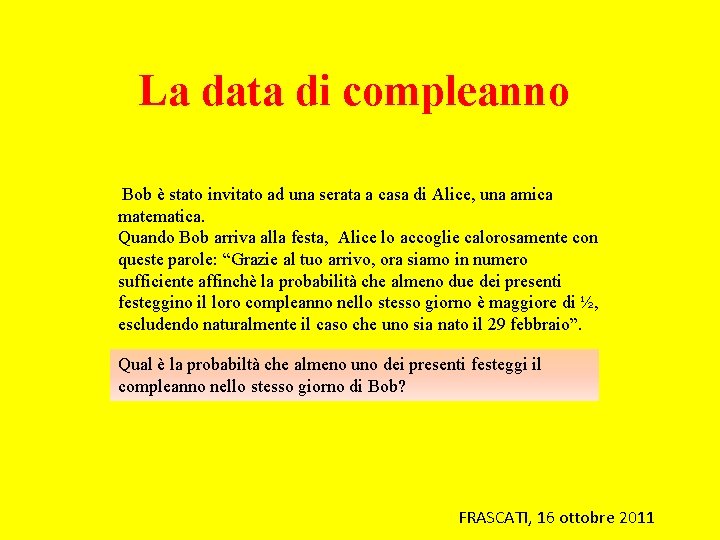 La data di compleanno Bob è stato invitato ad una serata a casa di