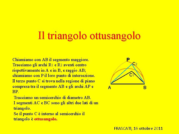 Il triangolo ottusangolo Chiamiamo con AB il segmento maggiore. Tracciamo gli archi R 1
