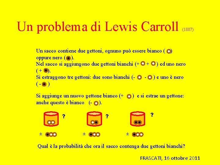 Un problema di Lewis Carroll (1887) Un sacco contiene due gettoni, ognuno può essere