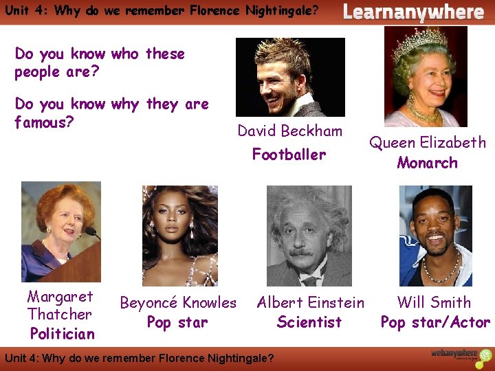 Unit 4: Why do we remember Florence Nightingale? History Do you know who these