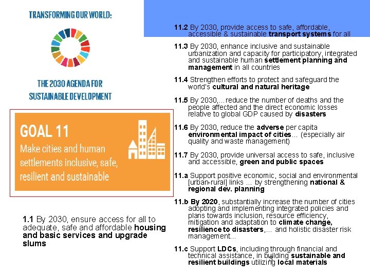 11. 2 By 2030, provide access to safe, affordable, accessible & sustainable transport systems