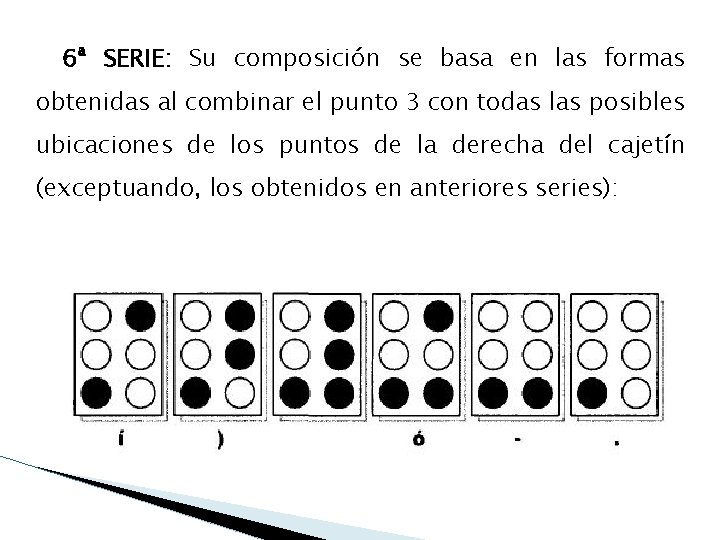 6ª SERIE: Su composición se basa en las formas obtenidas al combinar el punto