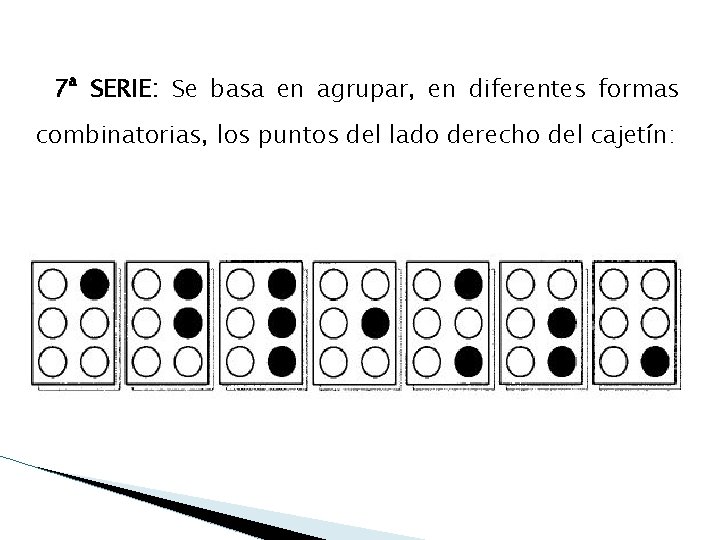 7ª SERIE: Se basa en agrupar, en diferentes formas combinatorias, los puntos del lado