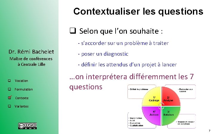 Contextualiser les questions q Selon que l’on souhaite : - s’accorder sur un problème