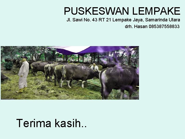 PUSKESWAN LEMPAKE Jl. Sawi No. 43 RT 21 Lempake Jaya, Samarinda Utara drh. Hasan