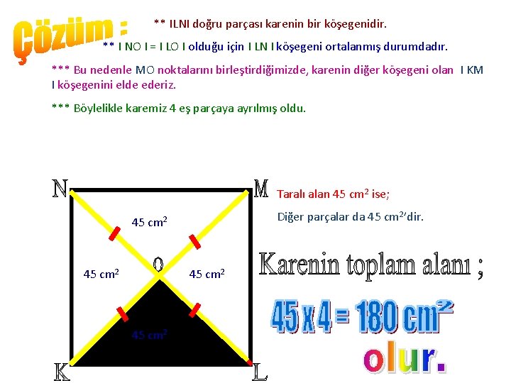 ** ILNI doğru parçası karenin bir köşegenidir. ** I NO I = I LO