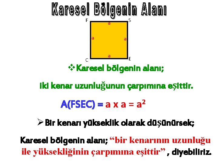 F a C S a a a E v. Karesel bölgenin alanı; iki kenar