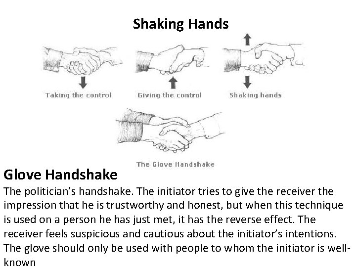 Shaking Hands Glove Handshake The politician’s handshake. The initiator tries to give the receiver