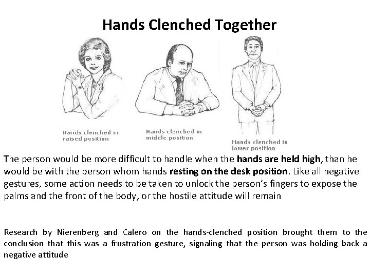 Hands Clenched Together The person would be more difficult to handle when the hands