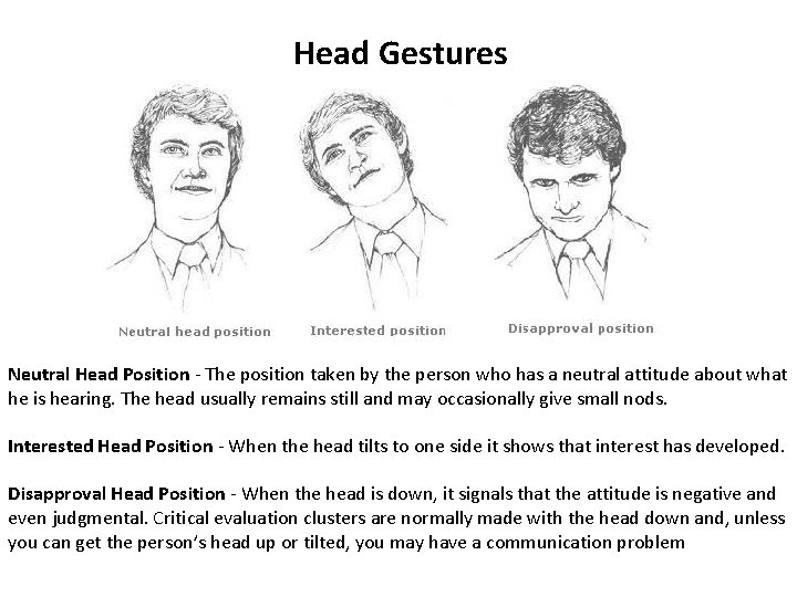 Head Gestures Neutral Head Position - The position taken by the person who has