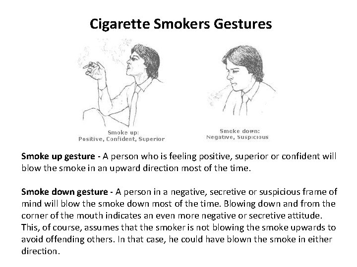 Cigarette Smokers Gestures Smoke up gesture - A person who is feeling positive, superior