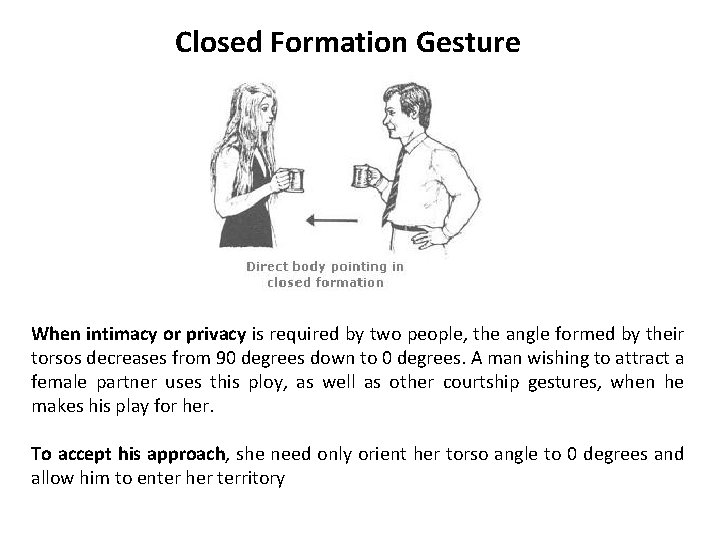 Closed Formation Gesture When intimacy or privacy is required by two people, the angle