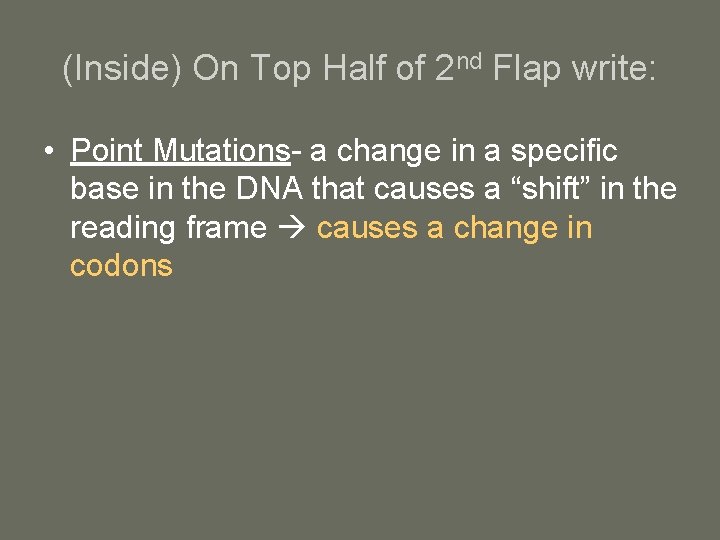 (Inside) On Top Half of 2 nd Flap write: • Point Mutations- a change