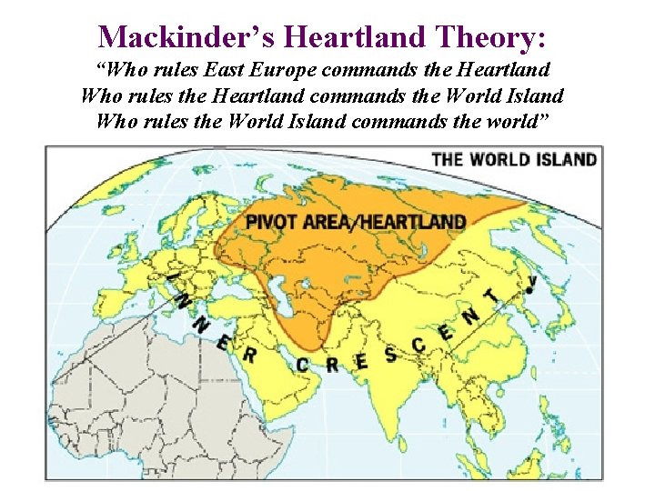 Mackinder’s Heartland Theory: “Who rules East Europe commands the Heartland Who rules the Heartland