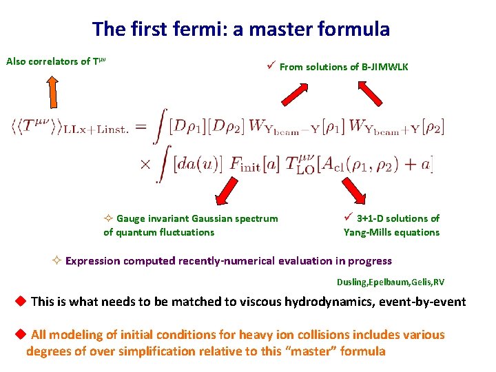 The first fermi: a master formula Also correlators of Tμν ü From solutions of