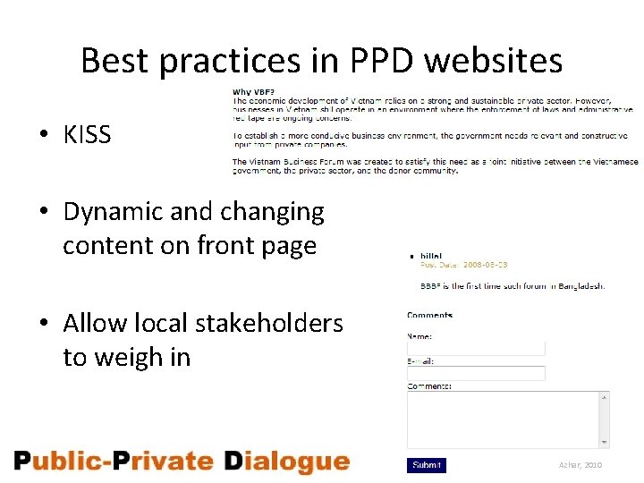 Best practices in PPD websites • KISS • Dynamic and changing content on front