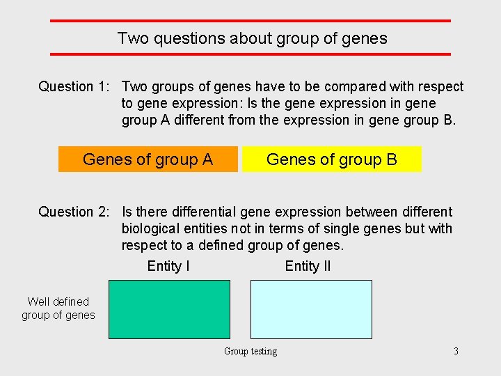 Two questions about group of genes Question 1: Two groups of genes have to