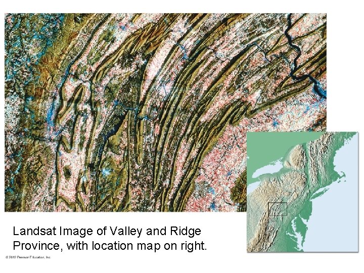 Landsat Image of Valley and Ridge Province, with location map on right. 