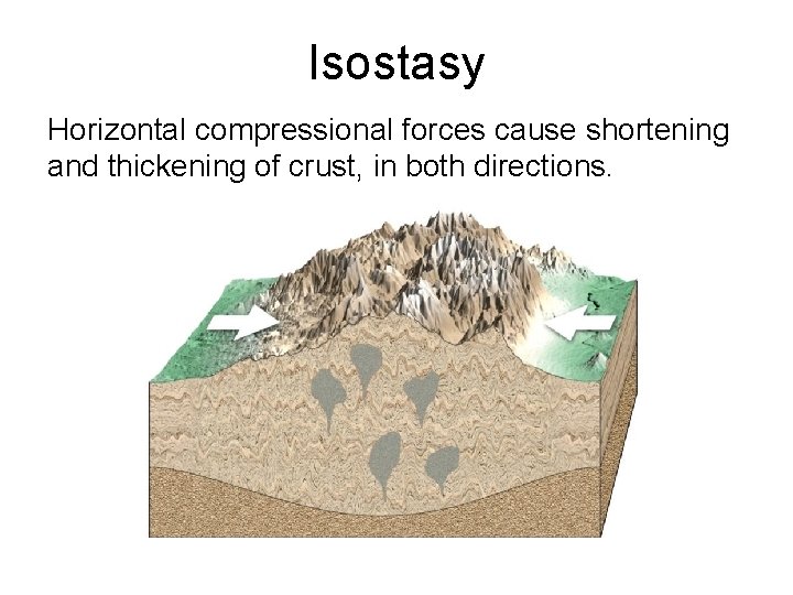 Isostasy Horizontal compressional forces cause shortening and thickening of crust, in both directions. 